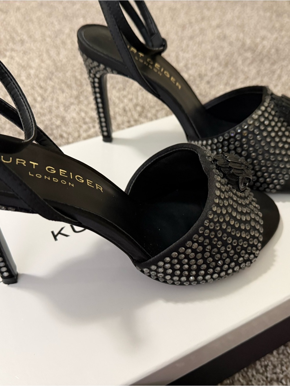 Kurt Geiger Black Crystal-Studded Stiletto Sandals